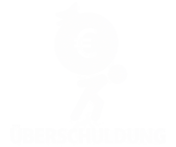Beschreibe das bild kurz<br />
Das Bild zeigt eine stilisierte Person, die unter einem großen Geldsack mit Euro-Symbol gebeugt läuft. Darunter steht der Begriff „ÜBERSCHULDUNG“.